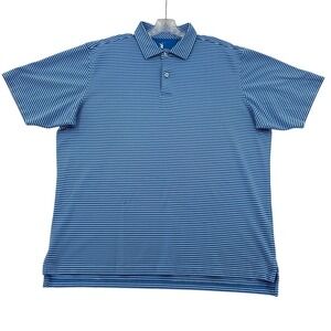 F&G Tech Golf Polo Shirt Blue Striped Performance Athletic Lightweight Men Large